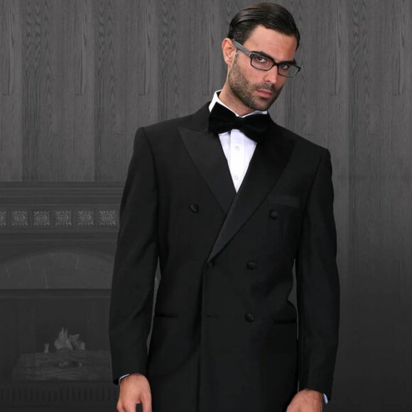 Mens Classic Wool Double Breasted Tuxedo in Black - Picture 1 of 2